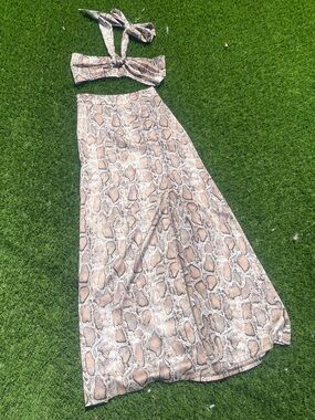 Nasty Gal Beige Snake-Print Maxi Skirt & Tie Top Set